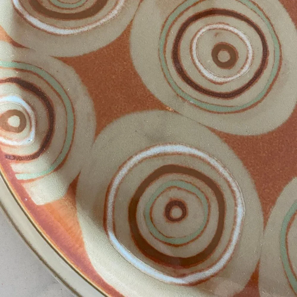 Denby Fire Handmade Rich Colors Mid Century Modern Rare Round Platter, 13.25
